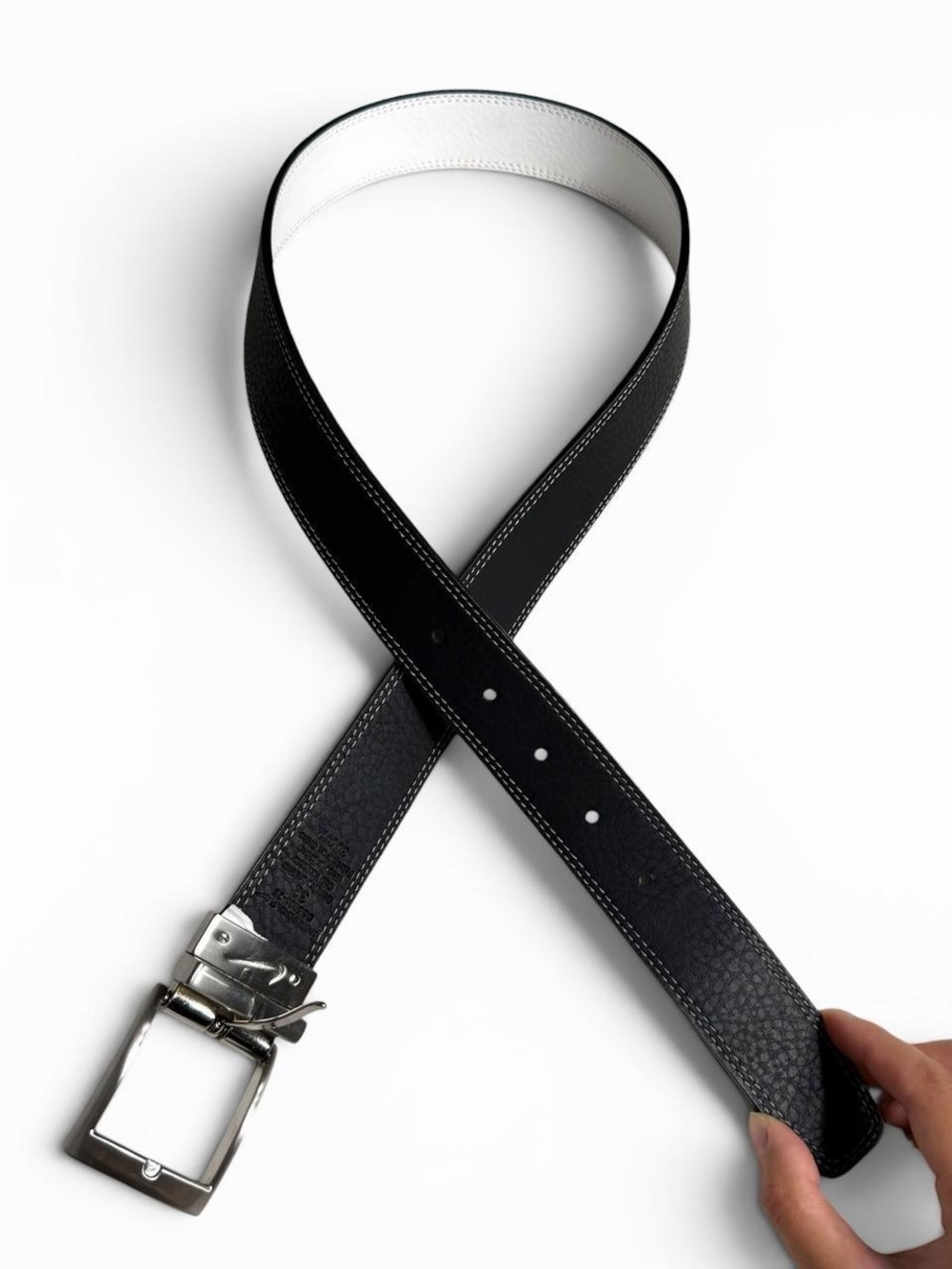 Nike Black Genuine Leather Reversible Silver Buckle Belt